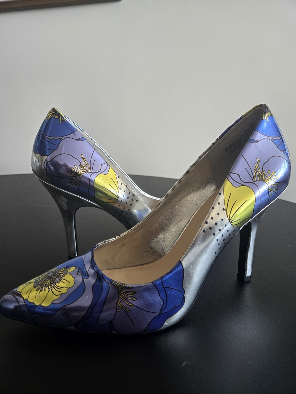 ​Nine West Garison Metallic Silver Floral Polka Dot Pumps 9M